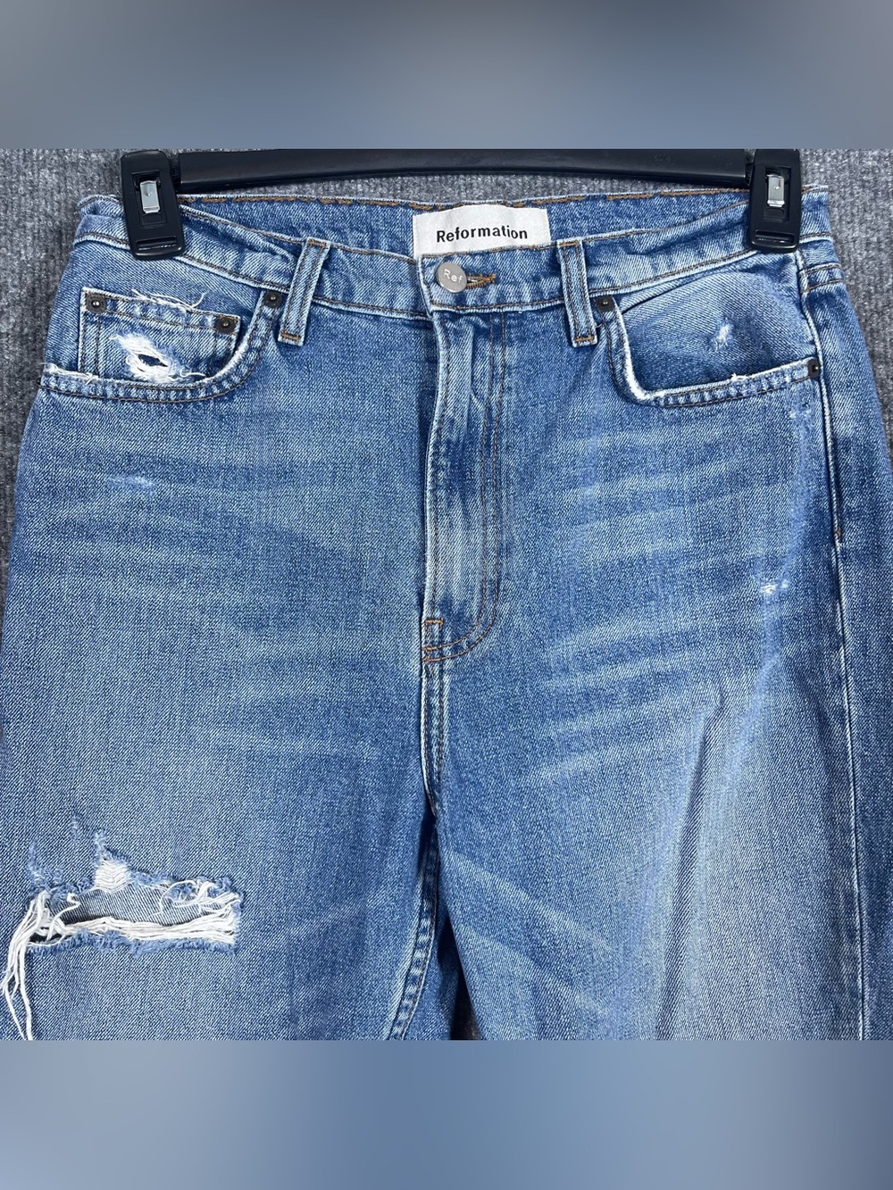 Reformation Womens 29 Julia High Cigarette Blue Jeans Light Wash Distressed - Picture 4 of 10